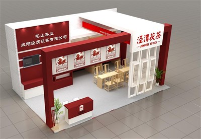 54平米展臺設(shè)計制作：三面開口/現(xiàn)代/木質(zhì)結(jié)構(gòu)/紅色，為茶博會展商而作（免費使用）