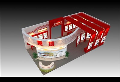 153平米展臺(tái)設(shè)計(jì)制作：三面開口/現(xiàn)代/木質(zhì)結(jié)構(gòu)/紅色，為成就招商展展商而作（免費(fèi)使用）