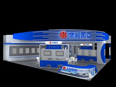 195平米展臺設計制作：三面開口/現(xiàn)代/木質結構/藍色，為交通物流展展商而作（免費使用）