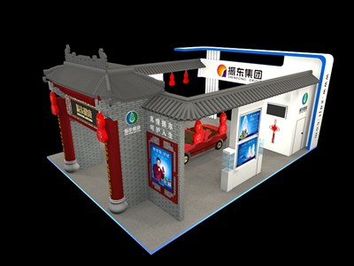 108平米展臺設(shè)計制作：四面開口/中式/木質(zhì)結(jié)構(gòu)/灰色，為醫(yī)藥展展商而作（免費使用）