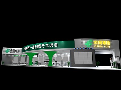 360平米展臺(tái)設(shè)計(jì)制作：三面開口/現(xiàn)代/木質(zhì)結(jié)構(gòu)/綠色，為交通物流展展商而作（免費(fèi)使用）