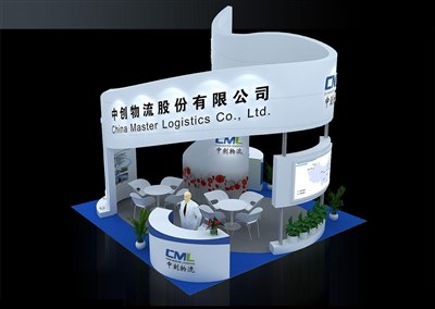 36平米展臺設計制作：四面開口/現(xiàn)代/木質結構/白色，為交通物流展展商而作（免費使用）