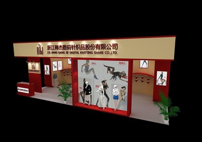 60平米展臺設計制作：三面開口/現(xiàn)代/木質結構/紅色，為服裝展展商而作（免費使用）