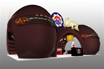 108平米展臺設(shè)計制作：三面開口/現(xiàn)代/木質(zhì)結(jié)構(gòu)/咖啡色，為游戲展展商而作（免費使用）