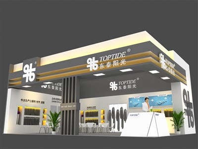 88平米展臺(tái)設(shè)計(jì)制作：二面開口/現(xiàn)代/木質(zhì)結(jié)構(gòu)/灰色，為紡織展展商而作（免費(fèi)使用）