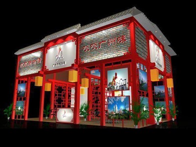 108平米展臺(tái)設(shè)計(jì)制作：三面開(kāi)口/中式/木質(zhì)結(jié)構(gòu)/紅色，為旅游展展商而作（免費(fèi)使用）