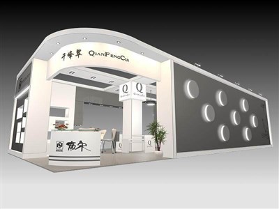 90平米展臺設(shè)計(jì)制作：二面開口/現(xiàn)代/木質(zhì)結(jié)構(gòu)/灰色，為工藝品展展商而作（免費(fèi)使用）