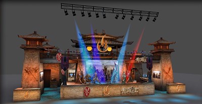 150平米展臺(tái)設(shè)計(jì)制作：三面開(kāi)口/現(xiàn)代/木質(zhì)結(jié)構(gòu)/黃色，為游戲展展商而作（免費(fèi)使用）