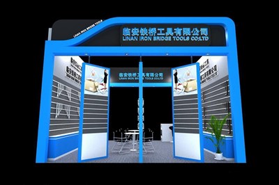 36平米展臺設(shè)計制作：二面開口/現(xiàn)代/木質(zhì)結(jié)構(gòu)/藍色，為工具展展商而作（免費使用）