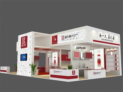 135平米展臺設計制作：三面開口/現(xiàn)代/木質結構/白色，為建材展展商而作（免費使用）