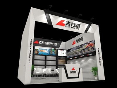 36平米展臺設(shè)計制作：一面開口/現(xiàn)代/木質(zhì)結(jié)構(gòu)/白色，為釣具展展商而作（免費使用）