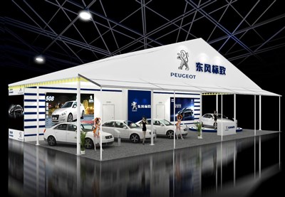 240平米展臺設計制作：三面開口/現代/木質結構/白色，為汽車展展商而作（免費使用）
