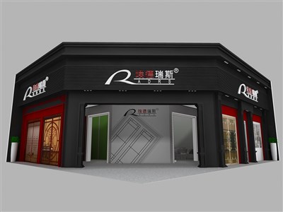 120平米展臺設(shè)計制作：一面開口/現(xiàn)代/木質(zhì)結(jié)構(gòu)/黑色，為建材展展商而作（免費使用）