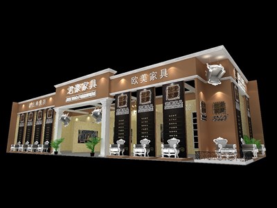147平米展臺設計制作：二面開口/現(xiàn)代/木質(zhì)結(jié)構(gòu)/黃色，為家具展展商而作（免費使用）