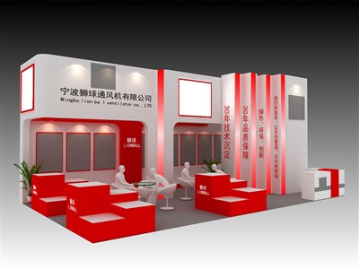 60平米展臺設(shè)計制作：二面開口/現(xiàn)代/木質(zhì)結(jié)構(gòu)/紅色，為機械展展商而作（免費使用）