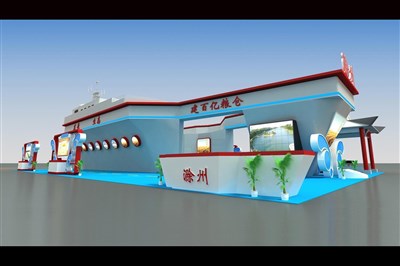 360平米展臺設(shè)計制作：四面開口/現(xiàn)代/木質(zhì)結(jié)構(gòu)/藍(lán)色，為農(nóng)交會展商而作（免費(fèi)使用）