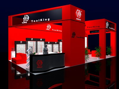 72平米展臺設(shè)計(jì)制作：三面開口/現(xiàn)代/木質(zhì)結(jié)構(gòu)/紅色，為五金展展商而作（免費(fèi)使用）
