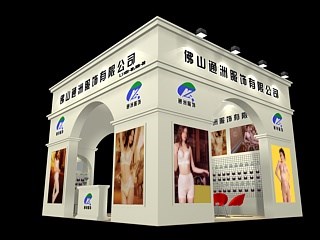 36平米展臺設(shè)計(jì)制作：三面開口/歐式/木質(zhì)結(jié)構(gòu)/灰色，為內(nèi)衣展展商而作（免費(fèi)使用）
