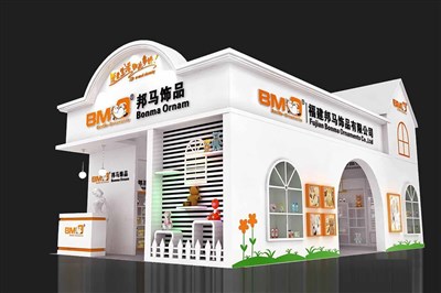 60平米展臺設(shè)計制作：二面開口/現(xiàn)代/木質(zhì)結(jié)構(gòu)/橙色，為玩具展展商而作（免費(fèi)使用）