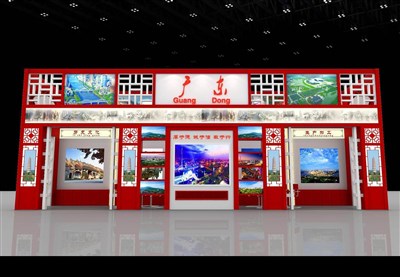 34.5平米展臺設(shè)計制作：一面開口/中式/木質(zhì)結(jié)構(gòu)/紅色，為文博會展商而作（免費使用）