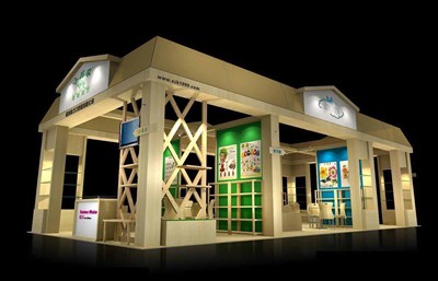 72平米展臺設(shè)計制作：四面開口/現(xiàn)代/木質(zhì)結(jié)構(gòu)/米色，為玩具展展商而作（免費(fèi)使用）