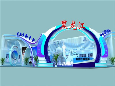 135平米展臺(tái)設(shè)計(jì)制作：三面開口/前衛(wèi)/型材結(jié)構(gòu)/藍(lán)色，為文博會(huì)展商而作（免費(fèi)使用）