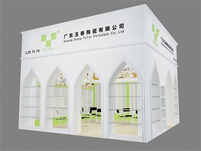 36平米展臺(tái)設(shè)計(jì)制作：二面開(kāi)口/現(xiàn)代/木質(zhì)結(jié)構(gòu)/白色，為日用品展展商而作（免費(fèi)使用）