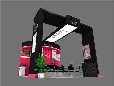 45平米展臺(tái)設(shè)計(jì)制作：三面開口/前衛(wèi)/木質(zhì)結(jié)構(gòu)/黑色，為美博會(huì)展商而作（免費(fèi)使用）