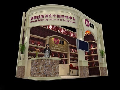 18平米展臺(tái)設(shè)計(jì)制作：二面開(kāi)口/歐式/木質(zhì)結(jié)構(gòu)/米色，為糖酒展展商而作（免費(fèi)使用）