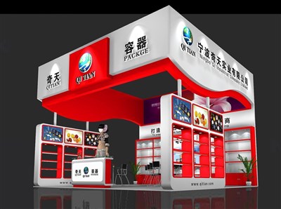36平米展臺(tái)設(shè)計(jì)制作：三面開(kāi)口/現(xiàn)代/木質(zhì)結(jié)構(gòu)/紅色，為美博會(huì)展商而作（免費(fèi)使用）