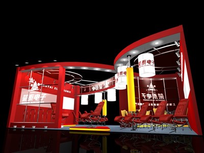 54平米展臺設(shè)計制作：二面開口/前衛(wèi)/木質(zhì)結(jié)構(gòu)/紅色，為體博會展商而作（免費使用）