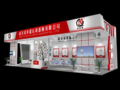 93平米展臺設計制作：三面開口/現(xiàn)代/木質結構/白色，為體博會展商而作（免費使用）