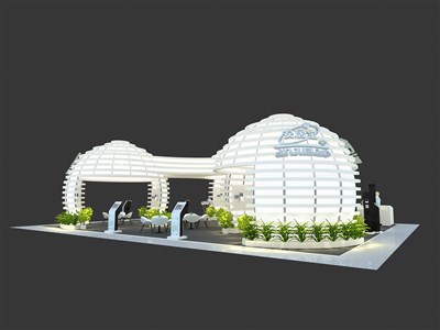 180平米展臺(tái)設(shè)計(jì)制作：四面開口/前衛(wèi)/型材結(jié)構(gòu)/白色，為安防展展商而作（免費(fèi)使用）