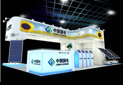 54平米展臺設(shè)計制作：三面開口/現(xiàn)代/木質(zhì)結(jié)構(gòu)/白色，為光伏展展商而作（免費(fèi)使用）