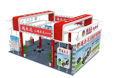 108平米展臺(tái)設(shè)計(jì)制作：二面開(kāi)口/中式/桁架結(jié)構(gòu)/紅色，為單/摩托車(chē)展商而作（免費(fèi)使用）