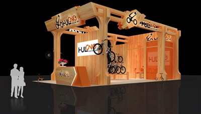54平米展臺(tái)設(shè)計(jì)制作：二面開(kāi)口/田園/木質(zhì)結(jié)構(gòu)/咖啡色，為單/摩托車(chē)展商而作（免費(fèi)使用）