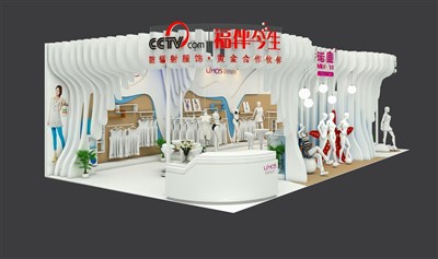 91平米展臺設(shè)計制作：二面開口/流線/木質(zhì)結(jié)構(gòu)/白色，為服裝展展商而作（免費(fèi)使用）