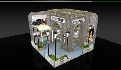 36平米展臺設(shè)計制作：二面開口/現(xiàn)代/木質(zhì)結(jié)構(gòu)/灰色，為照明展展商而作（免費(fèi)使用）