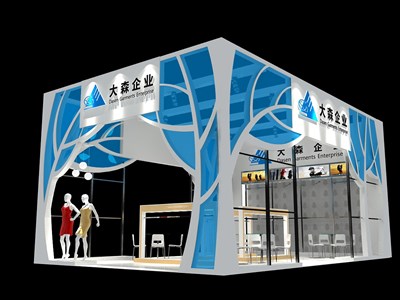 54平米展臺(tái)設(shè)計(jì)制作：三面開口/前衛(wèi)/木質(zhì)結(jié)構(gòu)/藍(lán)色，為服裝展展商而作（免費(fèi)使用）
