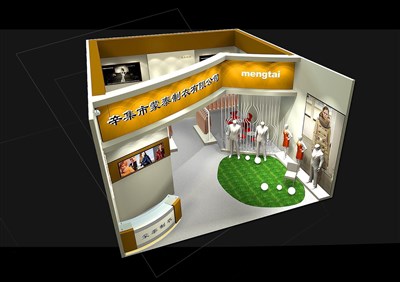 67.5平米展臺(tái)設(shè)計(jì)制作：一面開口/現(xiàn)代/木質(zhì)結(jié)構(gòu)/黃色，為服裝展展商而作（免費(fèi)使用）