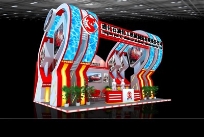 54平米展臺設(shè)計制作：三面開口/現(xiàn)代/木質(zhì)結(jié)構(gòu)/彩色，為能源展展商而作（免費使用）