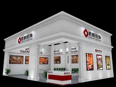 88平米展臺設(shè)計制作：二面開口/歐式/木質(zhì)結(jié)構(gòu)/白色，為照明展展商而作（免費(fèi)使用）