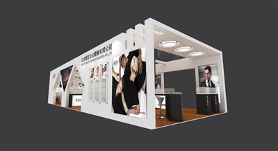 90平米展臺設(shè)計制作：三面開口/現(xiàn)代/木質(zhì)結(jié)構(gòu)/白色，為眼鏡展展商而作（免費使用）