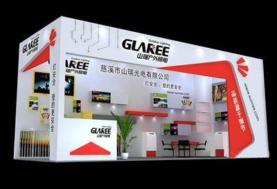 24平米展臺設計制作：一面開口/前衛(wèi)/木質(zhì)結(jié)構(gòu)/白色，為照明展展商而作（免費使用）