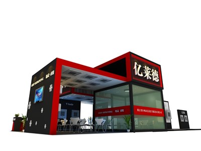 128平米展臺設(shè)計制作：三面開口/現(xiàn)代/木質(zhì)結(jié)構(gòu)/黑色，為照明展展商而作（免費(fèi)使用）