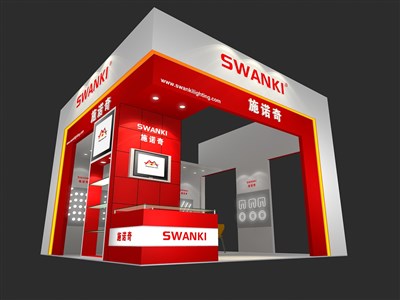 36平米展臺(tái)設(shè)計(jì)制作：三面開口/前衛(wèi)/木質(zhì)結(jié)構(gòu)/紅色，為照明展展商而作（免費(fèi)使用）