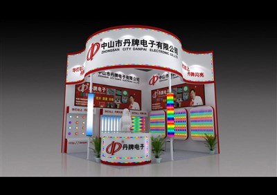 22.5平米展臺(tái)設(shè)計(jì)制作：二面開(kāi)口/現(xiàn)代/木質(zhì)結(jié)構(gòu)/紅色，為照明展展商而作（免費(fèi)使用）