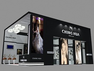 80平米展臺設計制作：一面開口/現(xiàn)代/木質結構/黑色，為婚博會展商而作（免費使用）