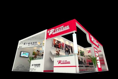 56平米展臺設計制作：三面開口/現代/木質結構/米色，為玩具展展商而作（免費使用）