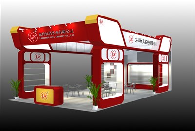 63平米展臺設(shè)計制作：三面開口/中式/木質(zhì)結(jié)構(gòu)/紅色，為玩具展展商而作（免費使用）